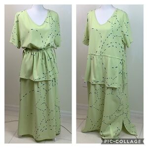 Jacques Ruc linen look peplum Lagenlook maxi dress fits L/ XL